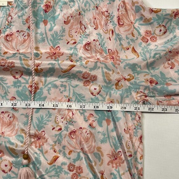 Roller Rabbit Blouse Womens Large Floral V Neck Top Pink Blue Spring Boho Chic - Picture 8 of 11